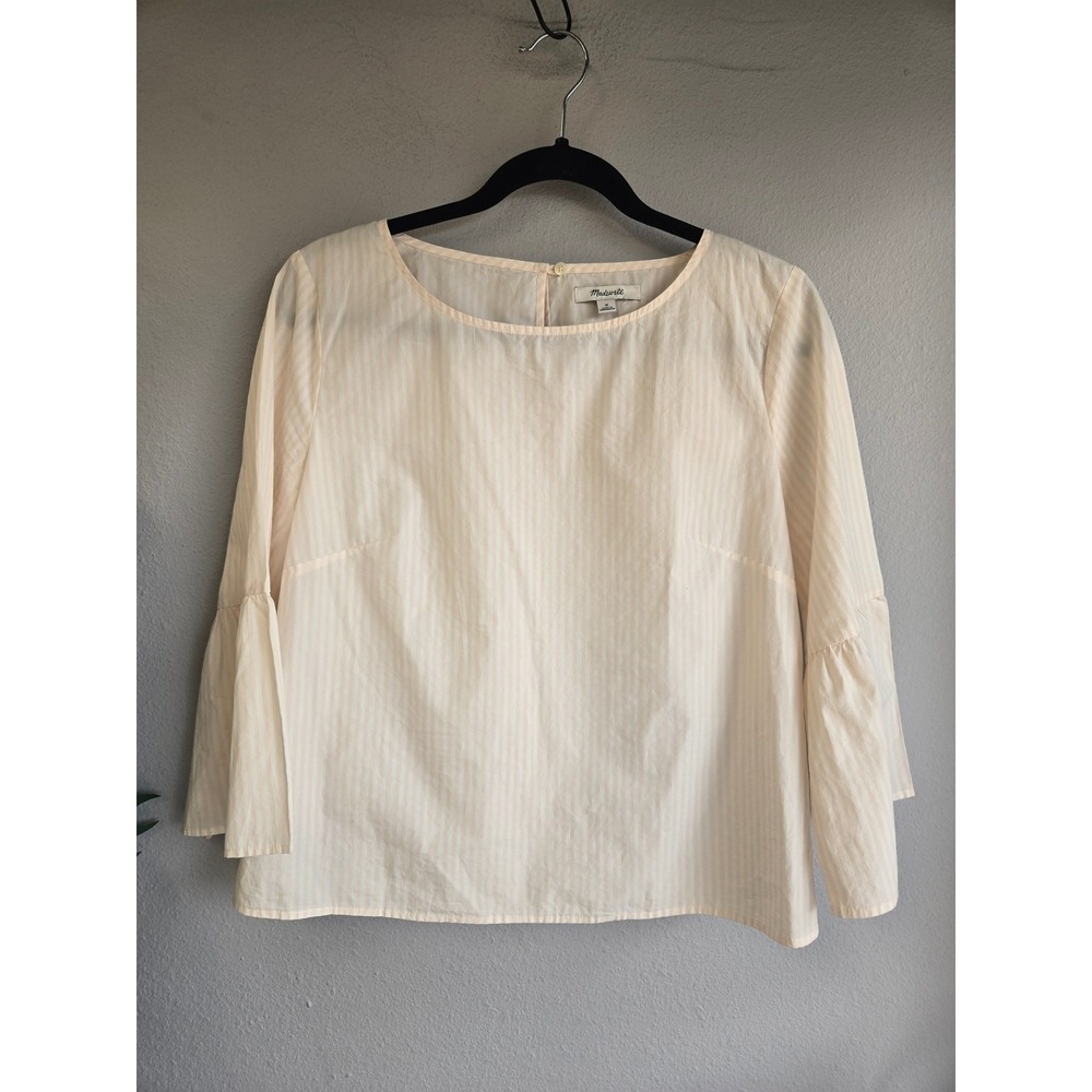 Madewell Striped Bell‎ Sleeve Cotton Blouse Pink White G2081 Medium